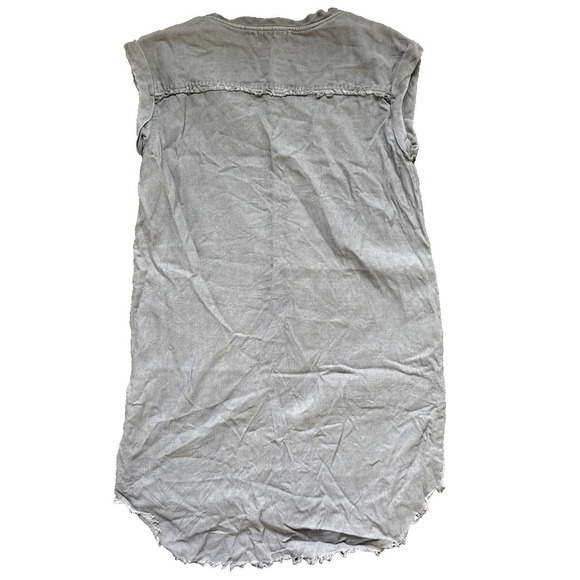 Cloth & Stone Lyocell T-Shirt Dress M Gray V-Neck Lagenlook Frayed Raw Hem Boho - Picture 3 of 12